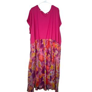 LOGO Lori Goldstein Pink Midi Dress Womens Sz 5Xp Flowy Colorful Boho